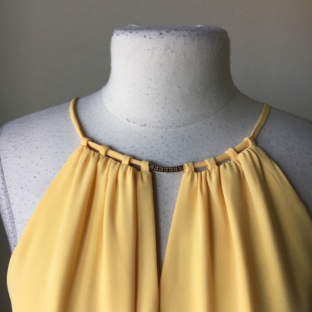 Sleeveless blouson tie waist yellow dress - Picture 4 of 5